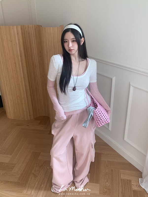 涼針織三分袖上衣